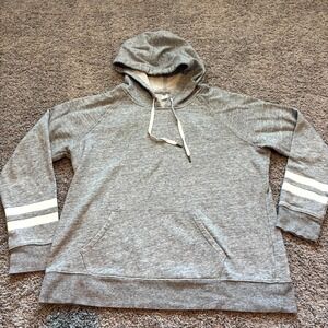 Old Navy Gray Pullover Hoodie Women's Large Varsity Stripe Sleeve Sweatshirt
